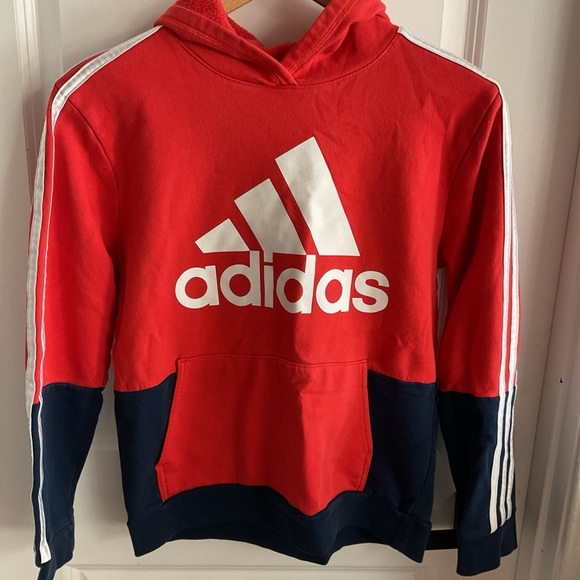 Adidas - Red & Blue Hooded Sweatshirt - Youth Medium 10-12 - Picture 2 of 13
